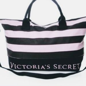 VS Pink & Black Stripes Expandable Travel Bag